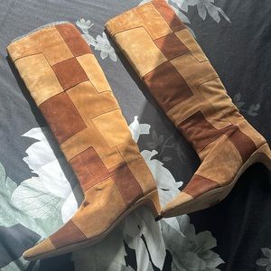 Staud Brown Patchwork Suede Tall Wally Boot